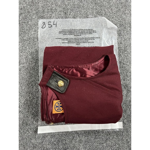 Tory Burch Dress Womens 4 Red Black Sheath Knee Length Leather Trim Military - Picture 7 of 7